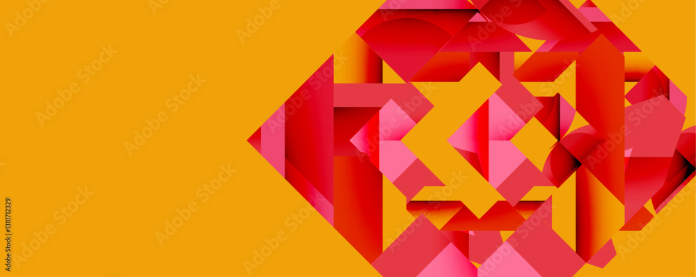 Poster Abstract geometric composition with interlocking circular and angular shapes, featuring smooth gradients and sharp contrasts on a white background