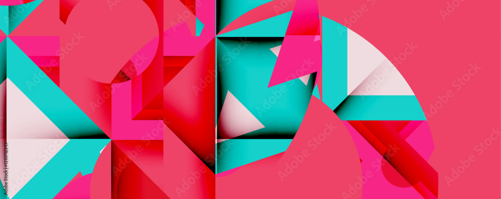 Aufkleber Abstract geometric composition with interlocking circular and angular shapes, featuring smooth gradients and sharp contrasts on a white background