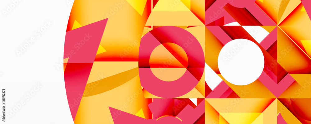 Poster Circles, semi circles, squares and round triangles. Geometric mosaic style pattern abstract background for wallpaper, banner, backdrop, card, book Illustration, landing page