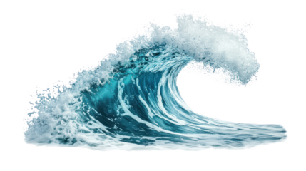 A dynamic ocean wave crashing with white foam, showcasing the power and beauty of nature.