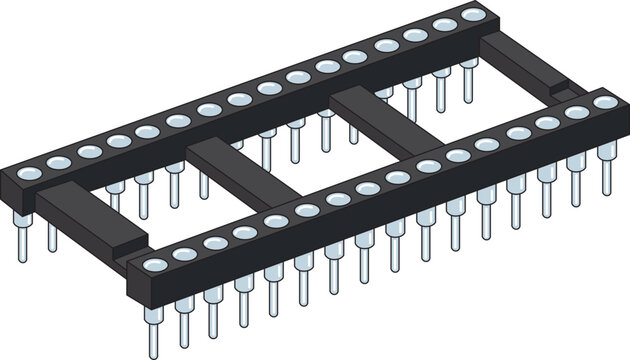 realistic radio component TRL 32 pin panel side view color drawing