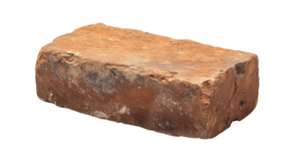 Single brown brick on a white isolated background, showcasing texture and detail for construction and architectural purposes.