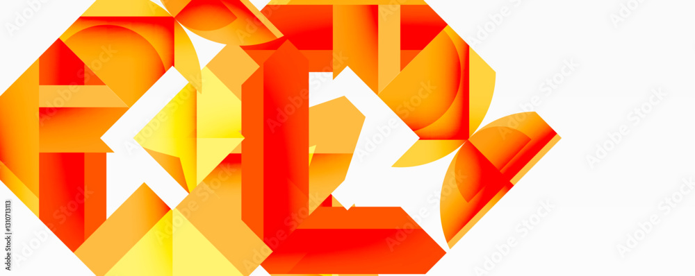 Poster Abstract geometric composition with interlocking circular and angular shapes, featuring smooth gradients and sharp contrasts on a white background