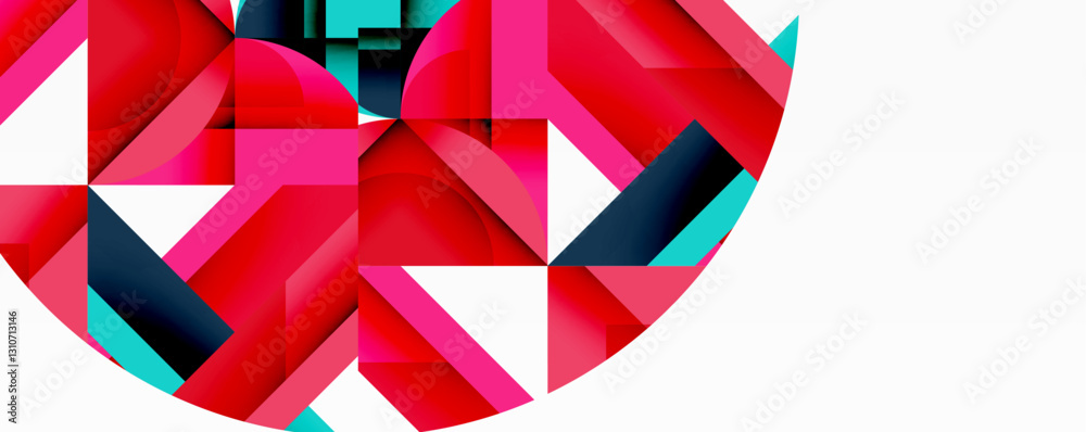 Aufkleber Abstract geometric composition with interlocking circular and angular shapes, featuring smooth gradients and sharp contrasts on a white background