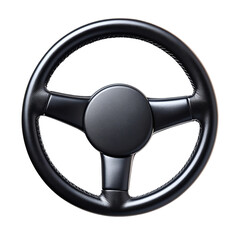 Black car steering wheel, isolated on transparent background, essential for driving and vehicle control, perfect for automotive use or lessons.