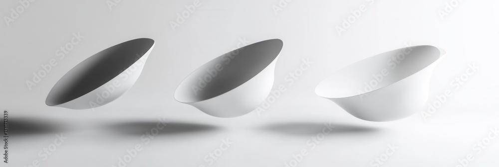 Aufkleber Floating minimalist 3D shapes showcase elegant design with soft shadows and light reflections in a futuristic setting