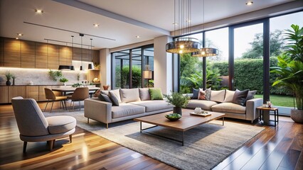 Modern Minimalist Living Room Interior Design Stock Photo - High Depth of Field