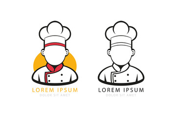 Chef Logo in Color and Isolated Silhouette Style on White Background for Food and Culinary-Related Concept Design, Vector Illustration