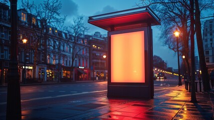 Empty urban advertising display at night in London