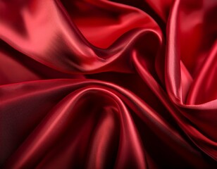 Obraz premium a close up of smooth flowing red satin fabric background fabric with folds curves and ridges light and shadow i dramatic theater background