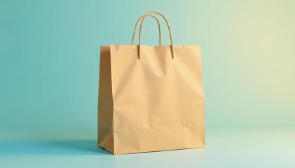 Close up of blank craft paper bag mock up with handles and creases, ideal for product display, mock up, paper bag, blank