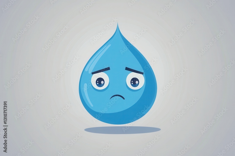 Poster sad blue water drop icon expressing emotion in a minimalist design set against a light background