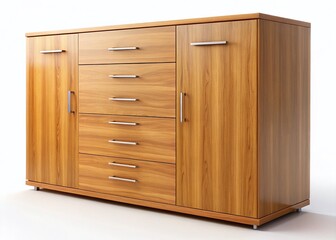 Modern Wooden Office Cabinet, Minimalist Design, Isolated on White Background, Storage Solution