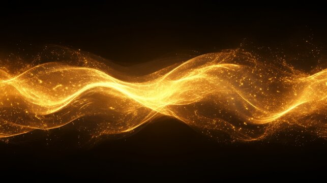 Golden Glowing Wavy Particles Forming Abstract Decorative Design