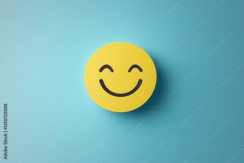 Leinwandbilder minimalist smiling face icon in bright yellow color on a blue background creating a cheerful and vib