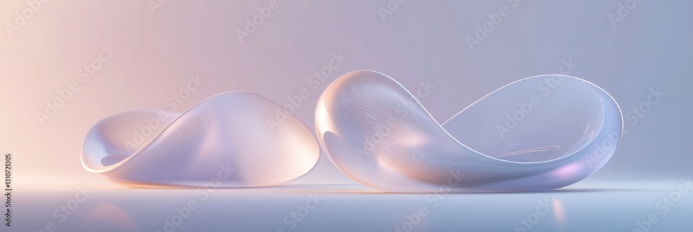 Poster Minimalist floating 3D shapes with soft shadows and elegant light reflections for a futuristic design aesthetic