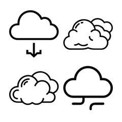 Simple black line art cloud icons depicting download and cloud storage