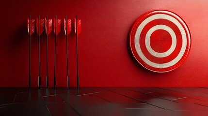 Red Arrows and Dartboard on Red Wall