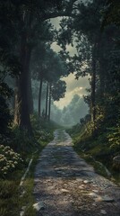 Fototapeta premium Misty Forest Path Under Canopy