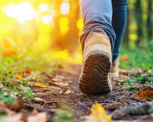 Obraz premium Person jogging through a forest trail, symbolizing health and nature