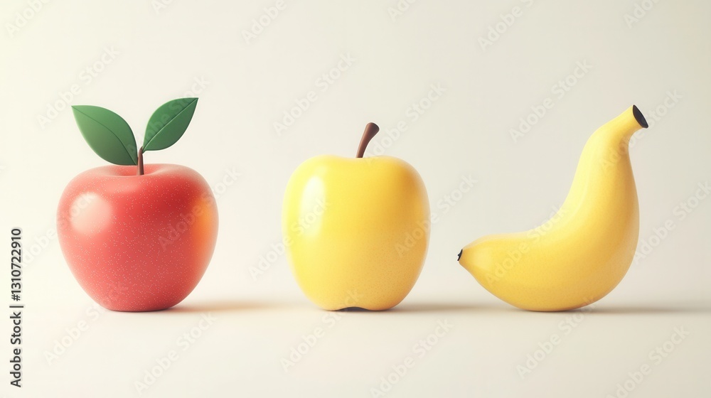 Aufkleber minimalist fruit logo featuring abstract apple, pear, and banana on white background with soft shado