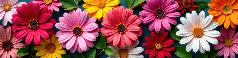 Variety of colorful flowers arranged in a circular pattern , nature, garden, greenery