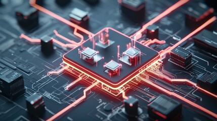 Seamless data exchange concept with glowing lines connecting devices