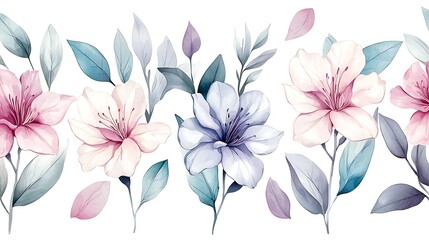 Fototapeta premium Artistic viewpoint serene watercolor botanical art featuring blooming floral arrangements