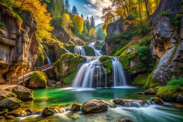 Obraz premium Myra Falls, Lower Austria: Majestic Cascades in a Deep Gorge