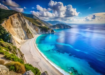 Myrtos Beach Kefalonia Greece: Stunning Turquoise Waters & White Pebbles -  Documentary Style Stock Photo
