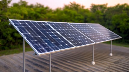 Sustainable Solar Panels on Rooftop  Green Energy  Renewable Power  Eco Friendly Technolog