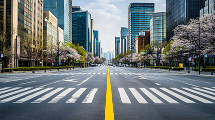 Cherry Blossom-Lined Streets and a Zebra Crossing in Seoul