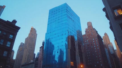 Fototapeta premium Modern Skyscraper Reflecting Clear Blue Sky