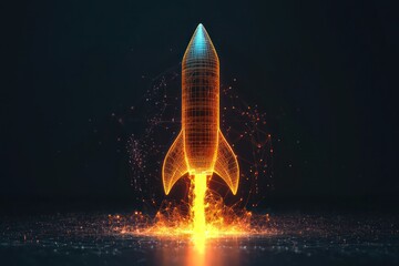 Fototapeta premium Futuristic rocket icon in a 3D glyph line design, symbolizing progress.