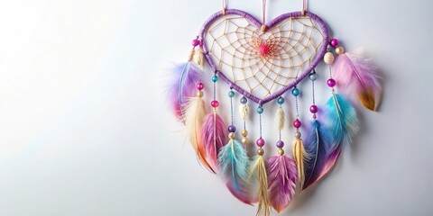 Heart-Shaped Dreamcatcher with Pastel Feathers and Beads, a Symbol of Sweet Dreams and Positive Energy