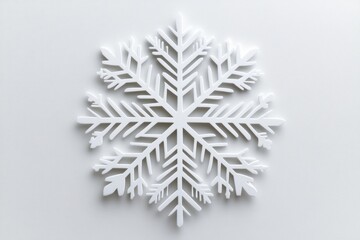 A minimalist design of a single snowflake, intricately detailed and centered on a clean white background