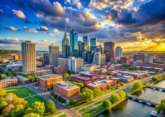 Naklejka premium Nashville Skyline Aerial View: Stunning Downtown Panorama with Copy Space for Text
