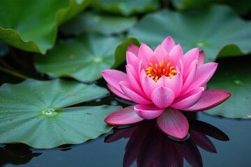 Fototapeta premium Water lily flower with lotus leaves on surface , lily, surface, leaves