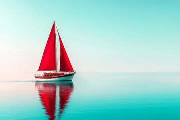 A minimalist sunset scene with a sailboat silhouetted against soft hues of orange and pink, placed on a crisp white background