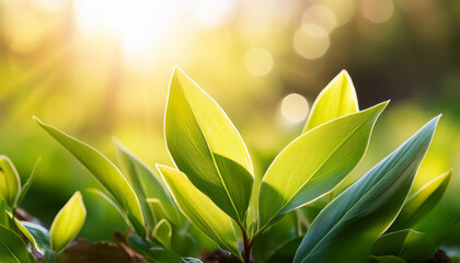 close up of a vibrant green sprout delicate leaves illuminated by soft sunlight new growth and springtime freshness