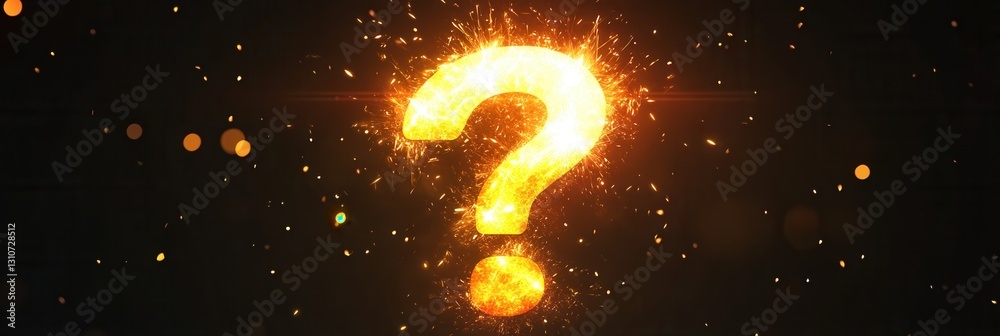 Poster minimalist question mark icon with glowing light bursts in modern flat design for creative expressio