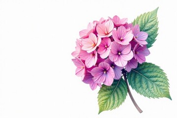 Watercolor blooming hydrangea against soft white background, watercolor, bloom, blossom
