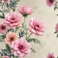 Fototapeta premium Watercolor blooms against a neutral background, illustration, watercolor, garden