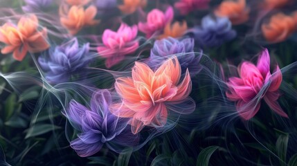 Fototapeta premium AI Generated Floral Meadow Abstract Pink Orange Purple Flowers