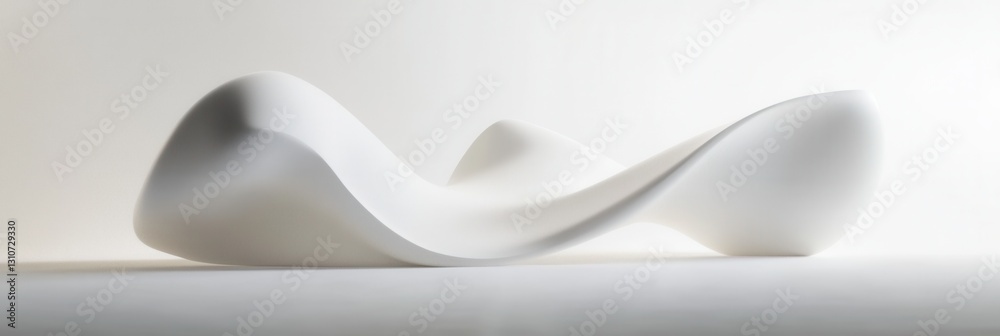 Poster Floating 3D shapes create an elegant and futuristic design with soft shadows and reflections on a white background