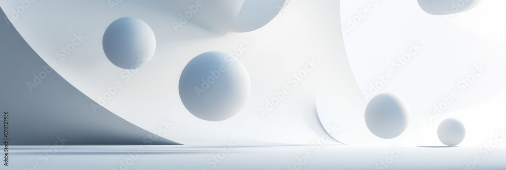 Aufkleber Exploring the elegance of minimalist design with floating 3D shapes and soft shadows in a white environment