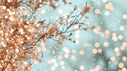 Fototapeta premium Glowing Blossom Branches Festive Lights Soft Bokeh Background