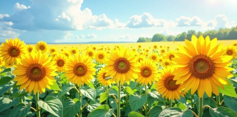 Watercolor Sunflower Field, wildflowers, bright yellow, watercolor