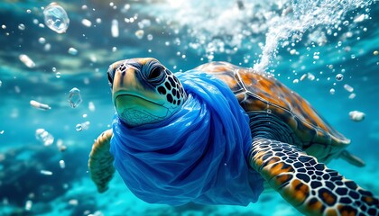 Sea Turtle Entangled in Plastic: A Cry for Ocean Conservation