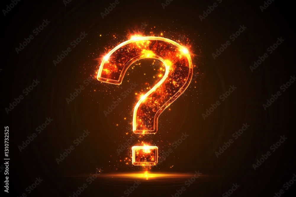 Poster modern minimalist question mark icon with glowing light bursts in a flat design style